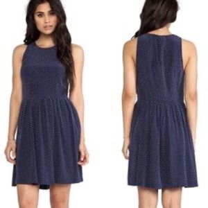 Joie Bernadine Silk Polka Dot Dress | Navy | Sleeveless | Size Large